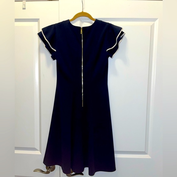 Tommy Hilfiger- navy midi length- white trimmed ruffled cap sleeves - Picture 2 of 2